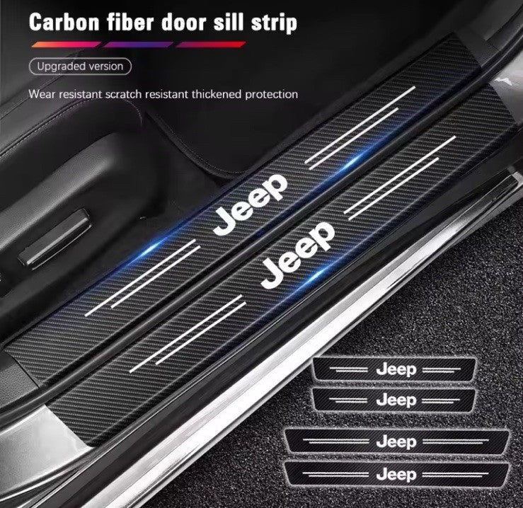 5Pcs Carbon Fibre Effect Adhesive Door Sill Protective Strips For Jeep