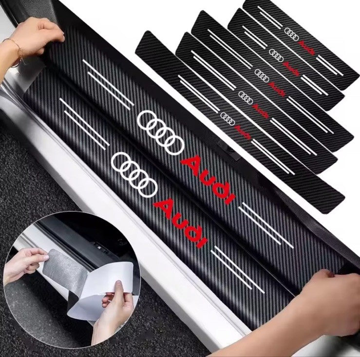 5Pcs Car Door Sill Protector Carbon Fibre Finish For Audi