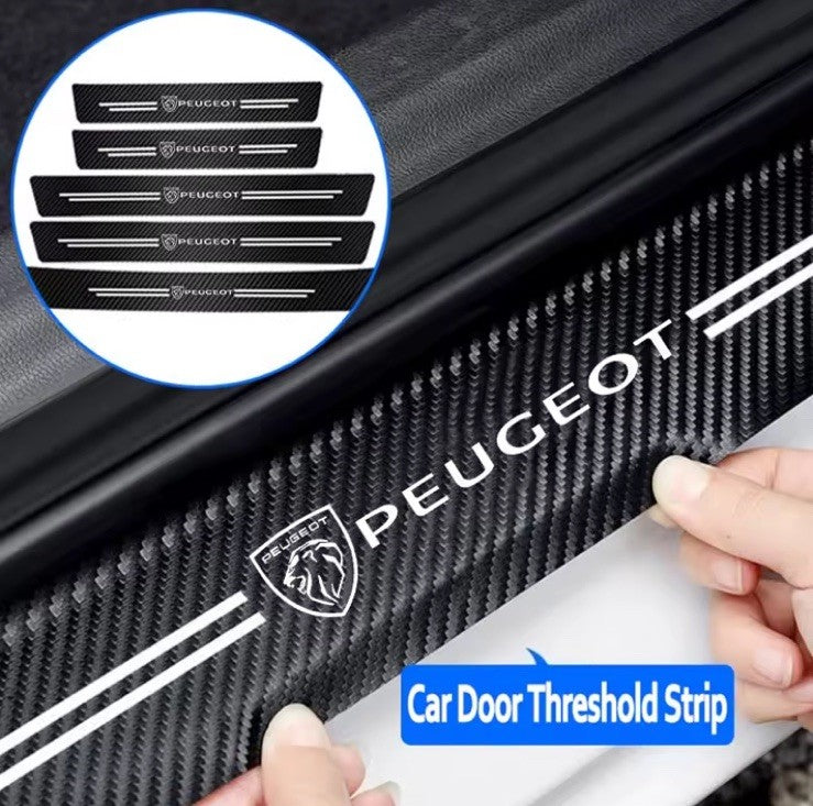 5PCS Carbon Fibre Effect Car Door Sill Protective Strips For Peugeot