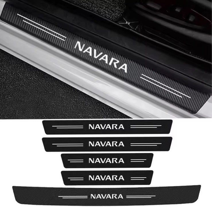 5PCS Carbon Fibre Look Door Sill & Boot Protector Stickers For Nissan Navara