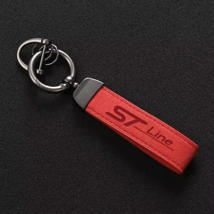 Suede Leather Keychain for Ford ST Puma Kuga Edge Fiesta Focus Mondeo- Red