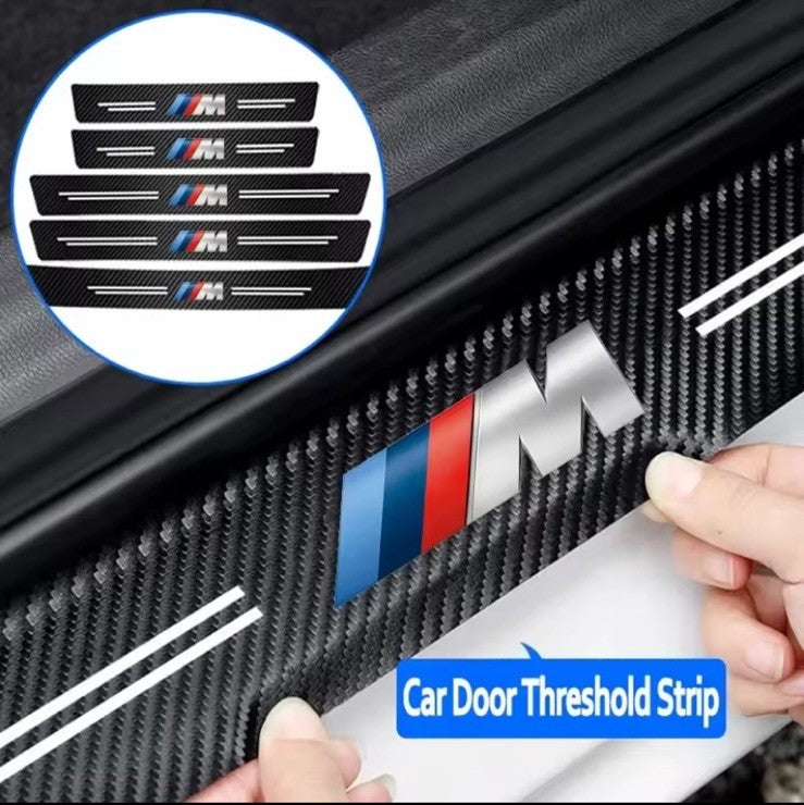 5Pcs Carbon Fibre Adhesive Door And Boot Sill Protective Strips For BMW