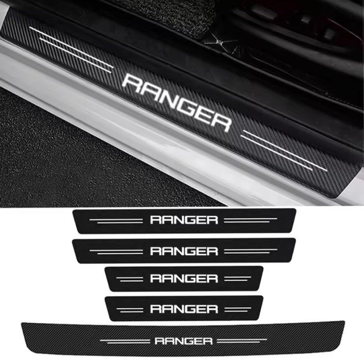 5Pcs Carbon Fibre Effect Adhesive Door Sill Protective Strips For Ford Ranger