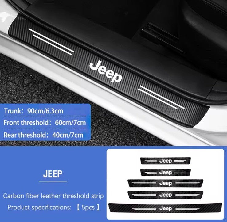 5Pcs Carbon Fibre Effect Adhesive Door Sill Protective Strips For Jeep 
