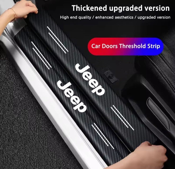 5Pcs Carbon Fibre Effect Adhesive Door Sill Protective Strips For Jeep 