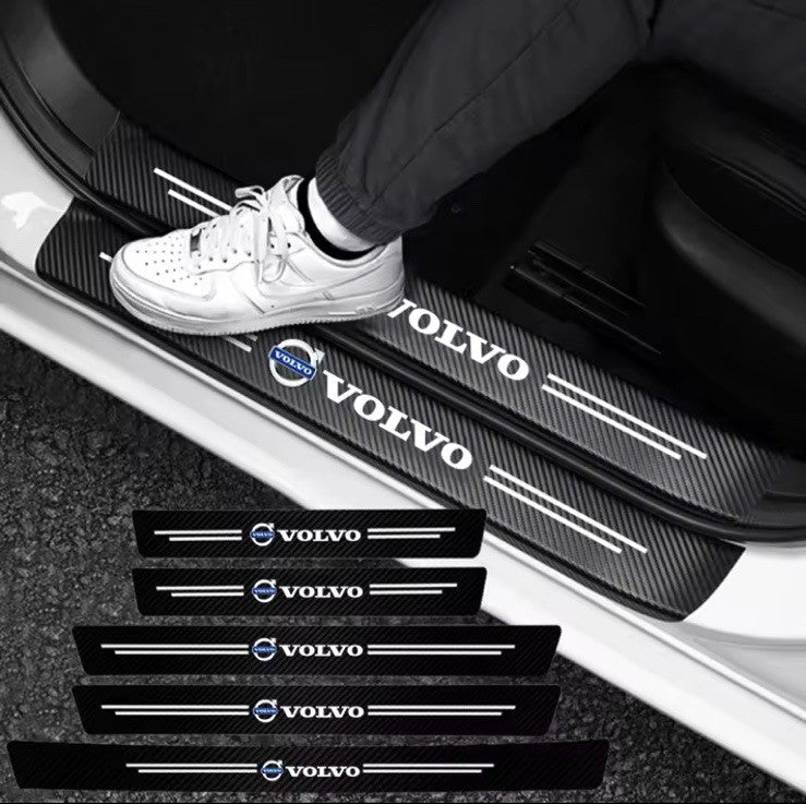 5pcs Carbon Fibre Effect Car Door Sill Protective Strips For Volvo