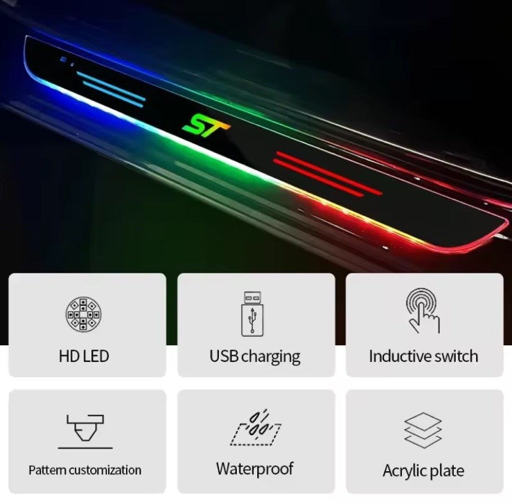 2Pcs LED Colour Changing Door Sill Protector Scuff Plates For Ford ST
