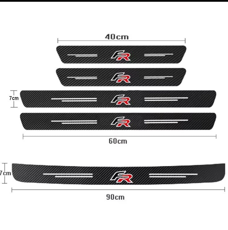 5PCS FR Badge Carbon Fibre Plate Door Sill Protector Guard Stickers Leon Ibiza 