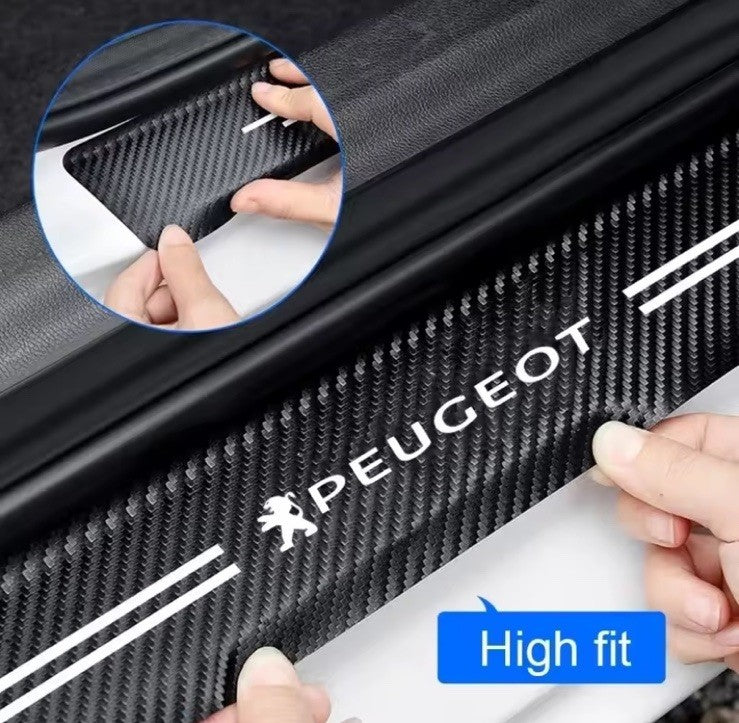 4PCS Carbon Effect Car Door Sill Protector Stickers for Peugeot