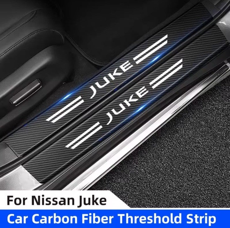 4pcs Carbon Fibre Effect Car Door Sill Protective Strips For Nissan Juke