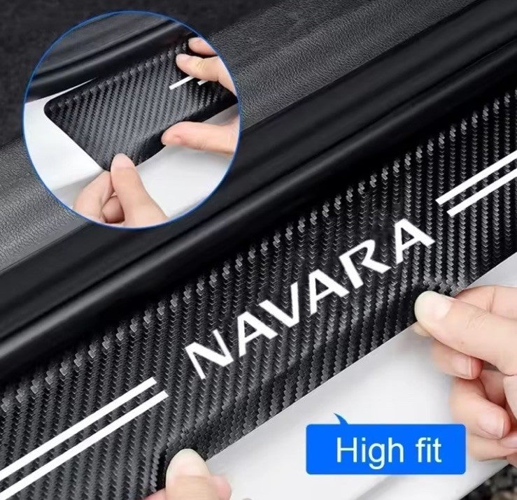 5PCS Carbon Fibre Look Door Sill & Boot Protector Stickers For Nissan Navara