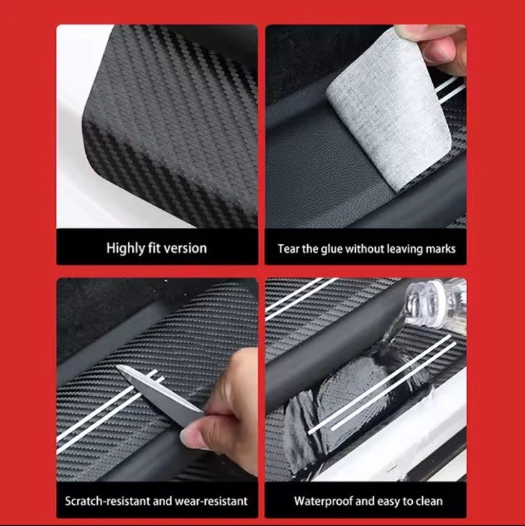 4PCS Carbon Fibre Effect Car Door Sill Protective Strips For Peugeot 3008
