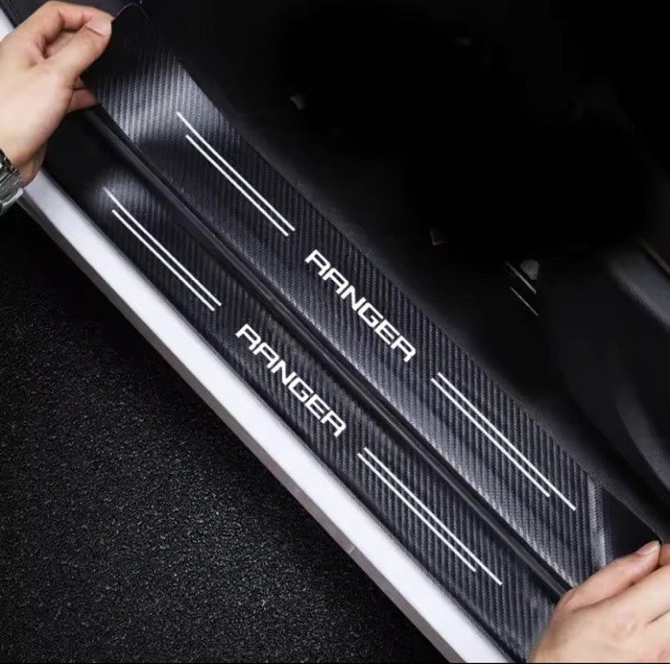 4Pcs Carbon Fibre Effect Adhesive Door Sill Protective Strips For Ford Ranger