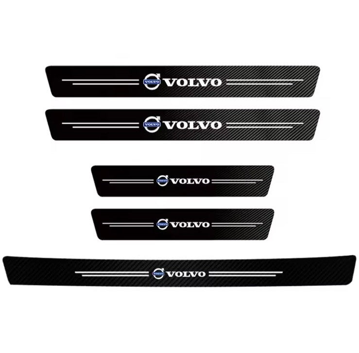5pcs Carbon Fibre Effect Car Door Sill Protective Strips For Volvo