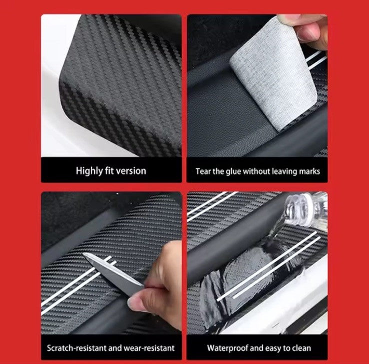 4pcs Carbon Fibre Effect Car Door Sill Protective Strips For Fiat 500