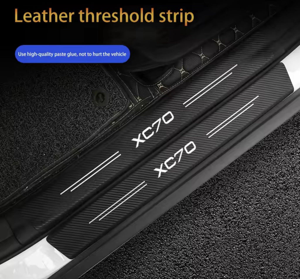 4PCS Carbon Fibre Effect Car Door Sill Protective Strips For Volvo XC70