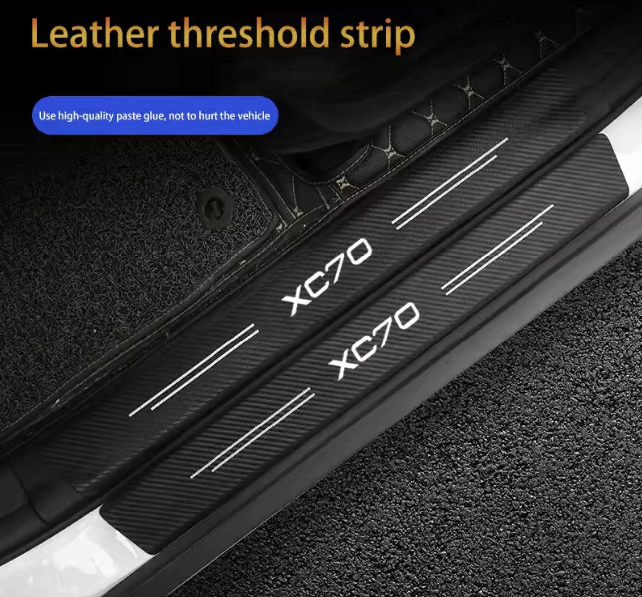 4PCS Carbon Fibre Effect Car Door Sill Protective Strips For Volvo XC70
