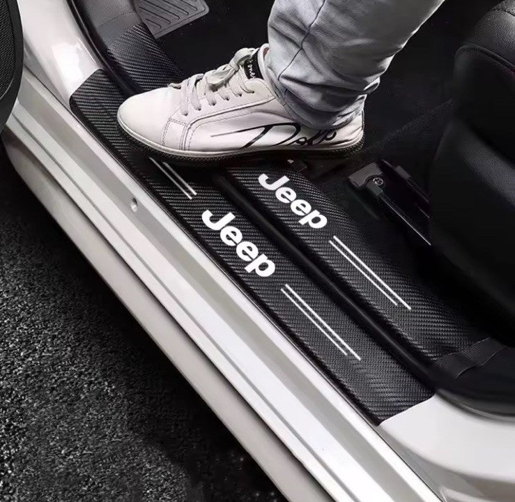 5Pcs Carbon Fibre Effect Adhesive Door Sill Protective Strips For Jeep 