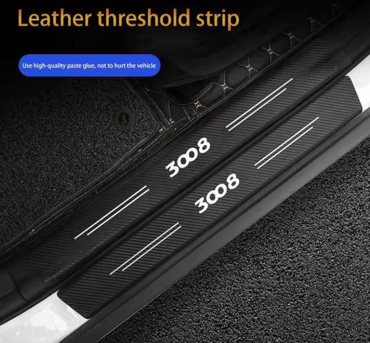 4PCS Carbon Fibre Effect Car Door Sill Protective Strips For Peugeot 3008