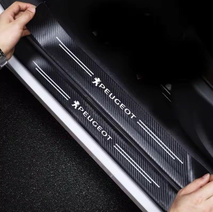 4PCS Carbon Effect Car Door Sill Protector Stickers for Peugeot