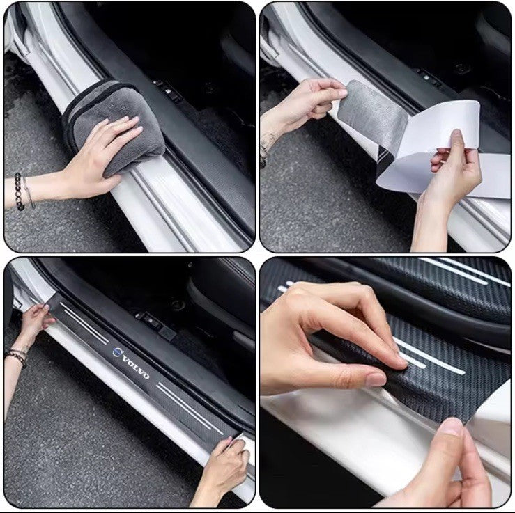 5pcs Carbon Fibre Effect Car Door Sill Protective Strips For Volvo