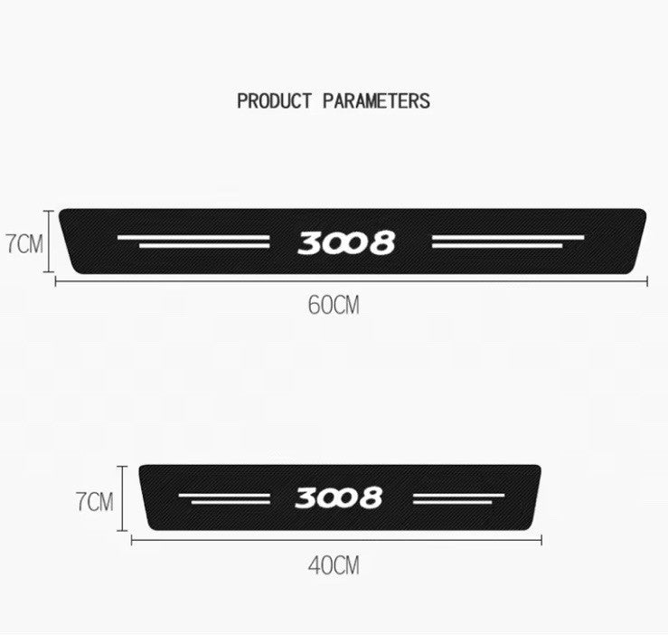 4PCS Carbon Fibre Effect Car Door Sill Protective Strips For Peugeot 3008