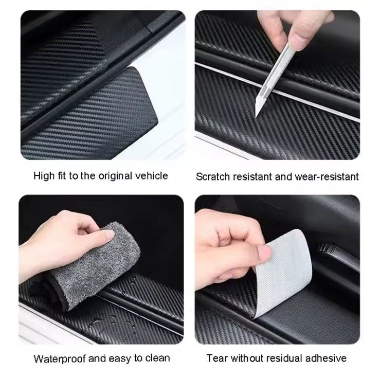 5PCS FR Badge Carbon Fibre Plate Door Sill Protector Guard Stickers Leon Ibiza 