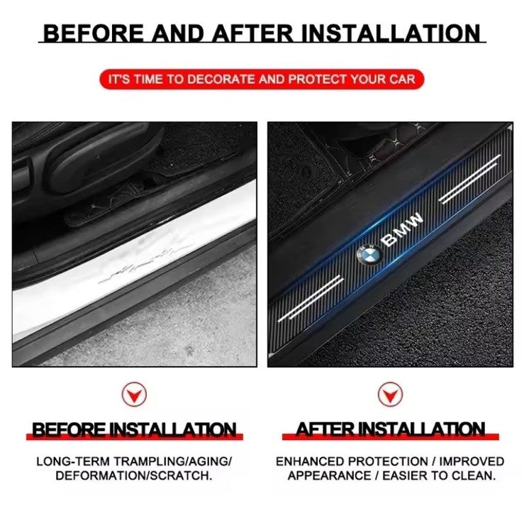 4PCS BMW Carbon Fibre Effect Adhesive Door Sill Protective Strips