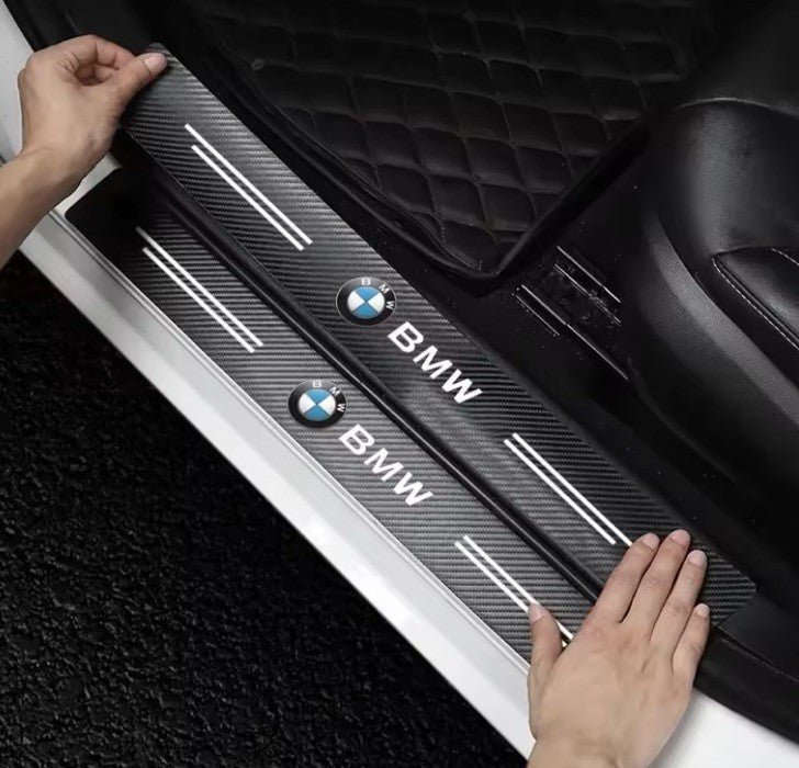 4PCS BMW Carbon Fibre Effect Adhesive Door Sill Protective Strips