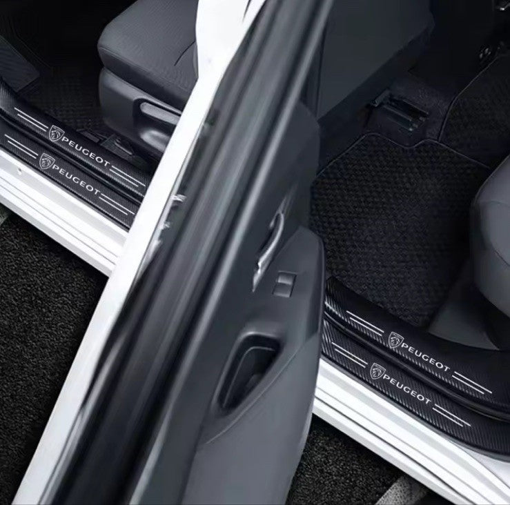 5PCS Carbon Fibre Effect Car Door Sill Protective Strips For Peugeot