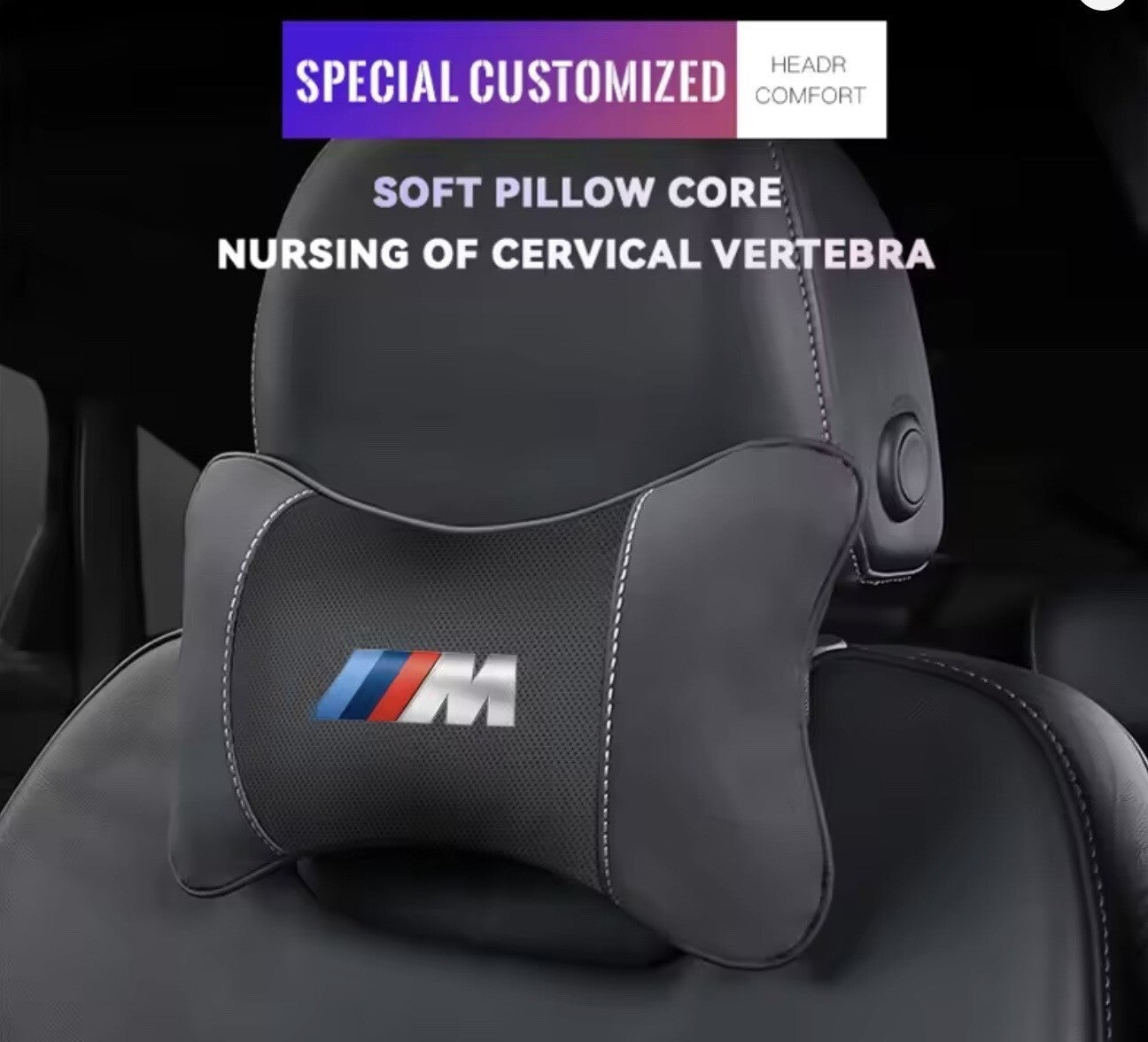 1PC M Sport Neck Pillow for BMW X1 X3 X5 X7 F30 F10 G20 G30 Car Seat Headrest