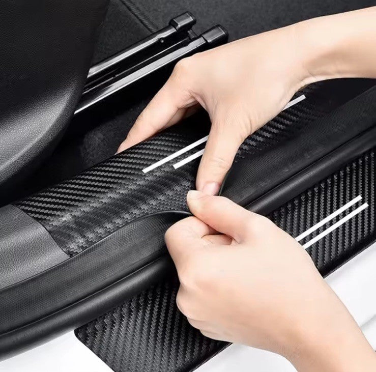 5PCS FR Badge Carbon Fibre Plate Door Sill Protector Guard Stickers Leon Ibiza 