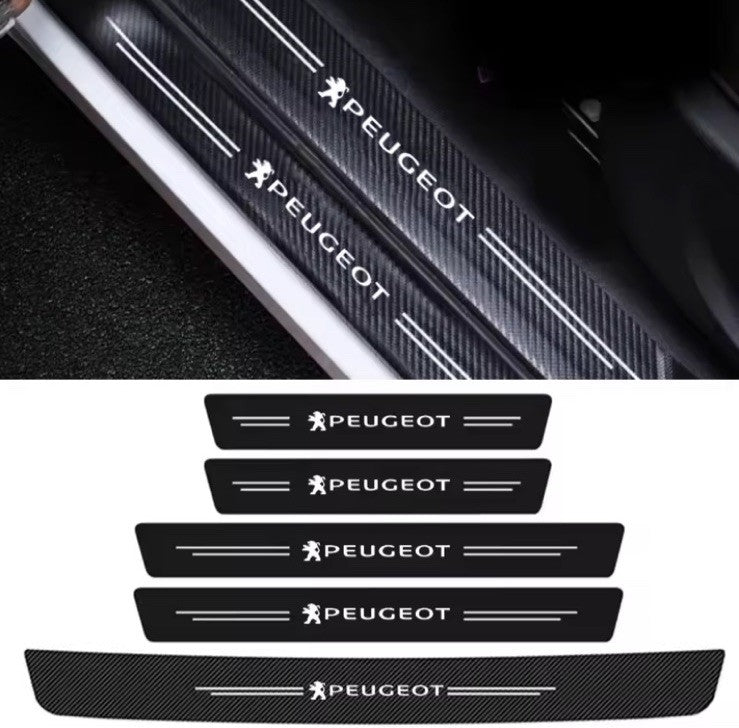 5Pcs Carbon Effect Car Door Sill Protector Stickers for Peugeot