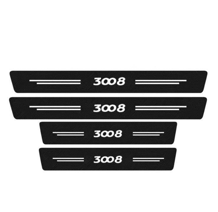 4PCS Carbon Fibre Effect Car Door Sill Protective Strips For Peugeot 3008