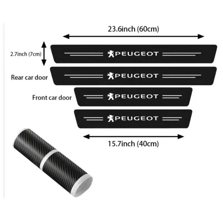 4PCS Carbon Effect Car Door Sill Protector Stickers for Peugeot