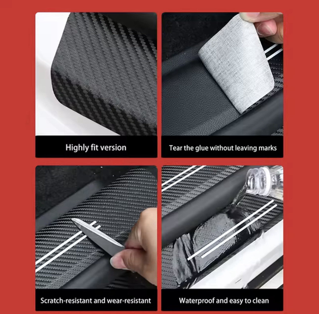 4PCS Carbon Fibre Effect Car Door Sill Protective Strips For Volvo XC70