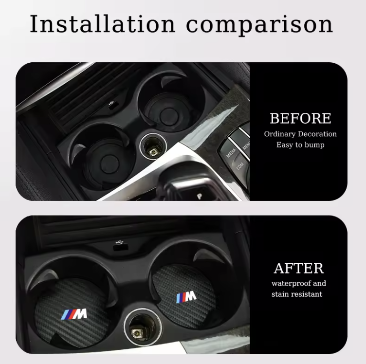 Carbon Car Coaster Mat For BMW M Sport M2 M3 M4 M5 M6 X3 X6 E46 E90 E60 F10 F30
