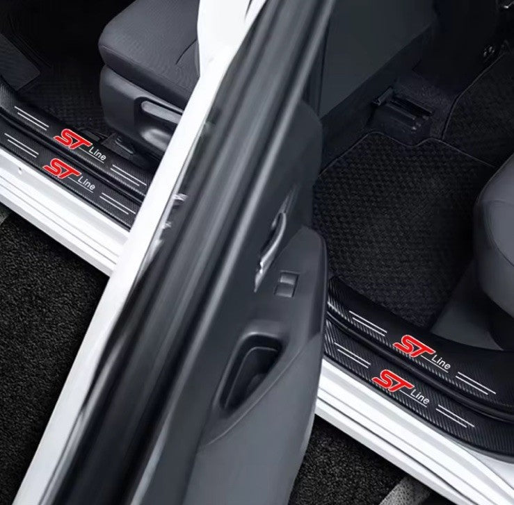 4PCS Carbon Fibre Effect Car Door Sill Protective Strips For Ford ST Line