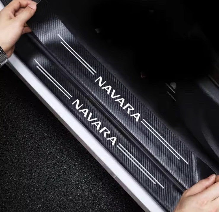 5PCS Carbon Fibre Look Door Sill & Boot Protector Stickers For Nissan Navara