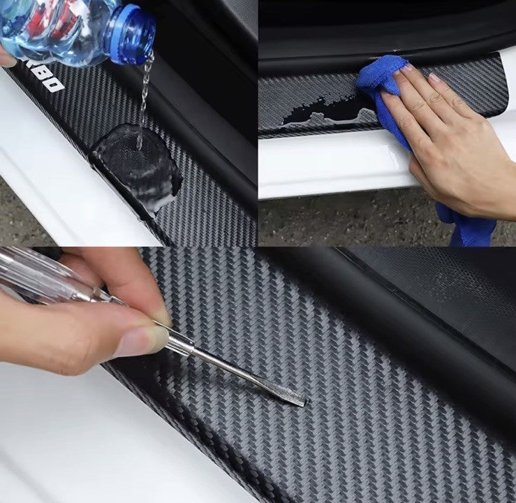 4pcs Carbon Fibre Effect Car Door Sill Protective Strips For Vauxhall CrosslandX