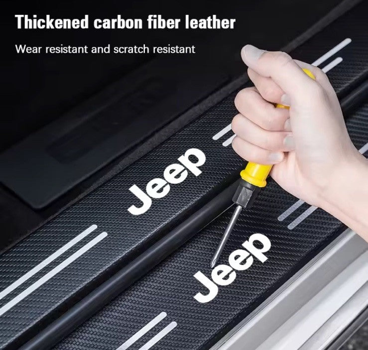 5Pcs Carbon Fibre Effect Adhesive Door Sill Protective Strips For Jeep 